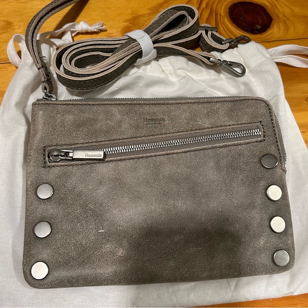 Hammitt Taupe Suede Crossbody/Clutch with Silver Details